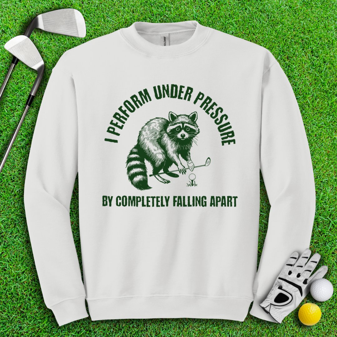 Falling Apart Under Pressure Raccoon Crewneck - TeeHee Golf Gear