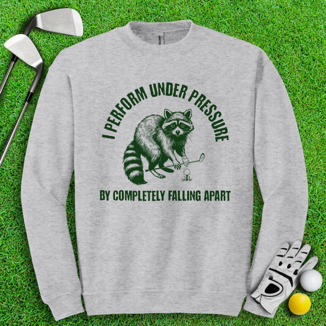 Falling Apart Under Pressure Raccoon Crewneck - TeeHee Golf Gear