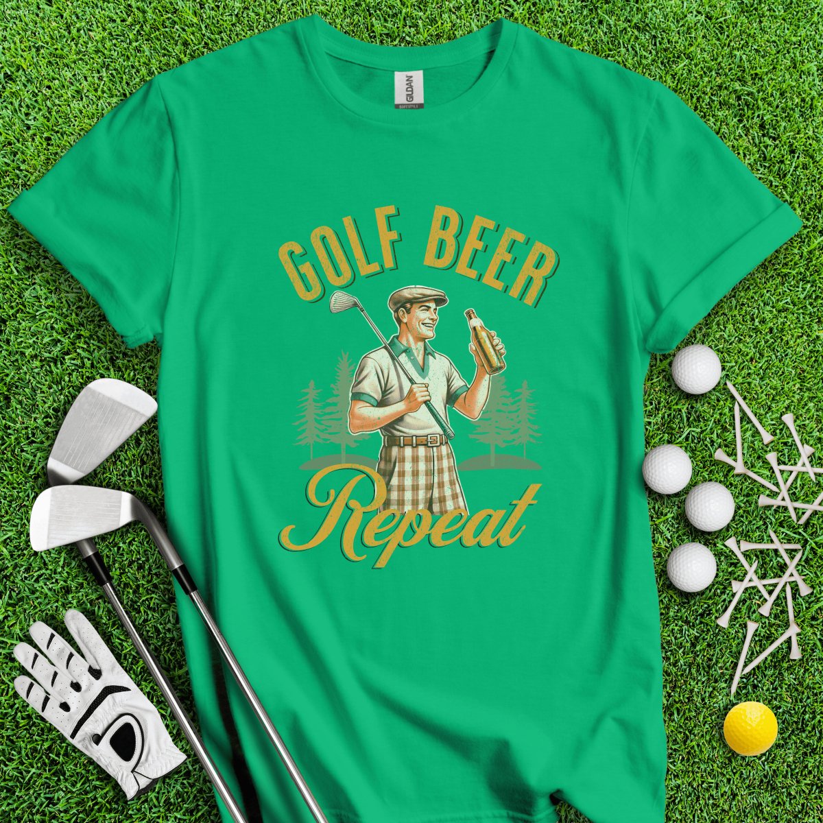 Golf Beer Repeat Retro Vintage T - Shirt - TeeHee Golf Gear