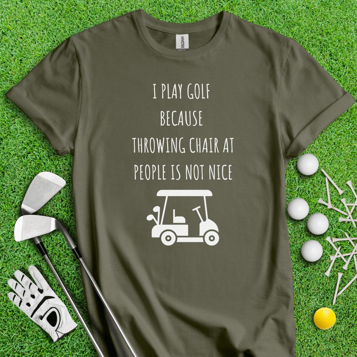 Golf Over Throwing Chair At People T - Shirt - TeeHee Golf Gear