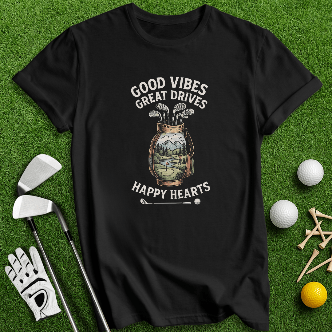 Good Vibes, Happy Heart T-shirt - TeeHee Golf Gear