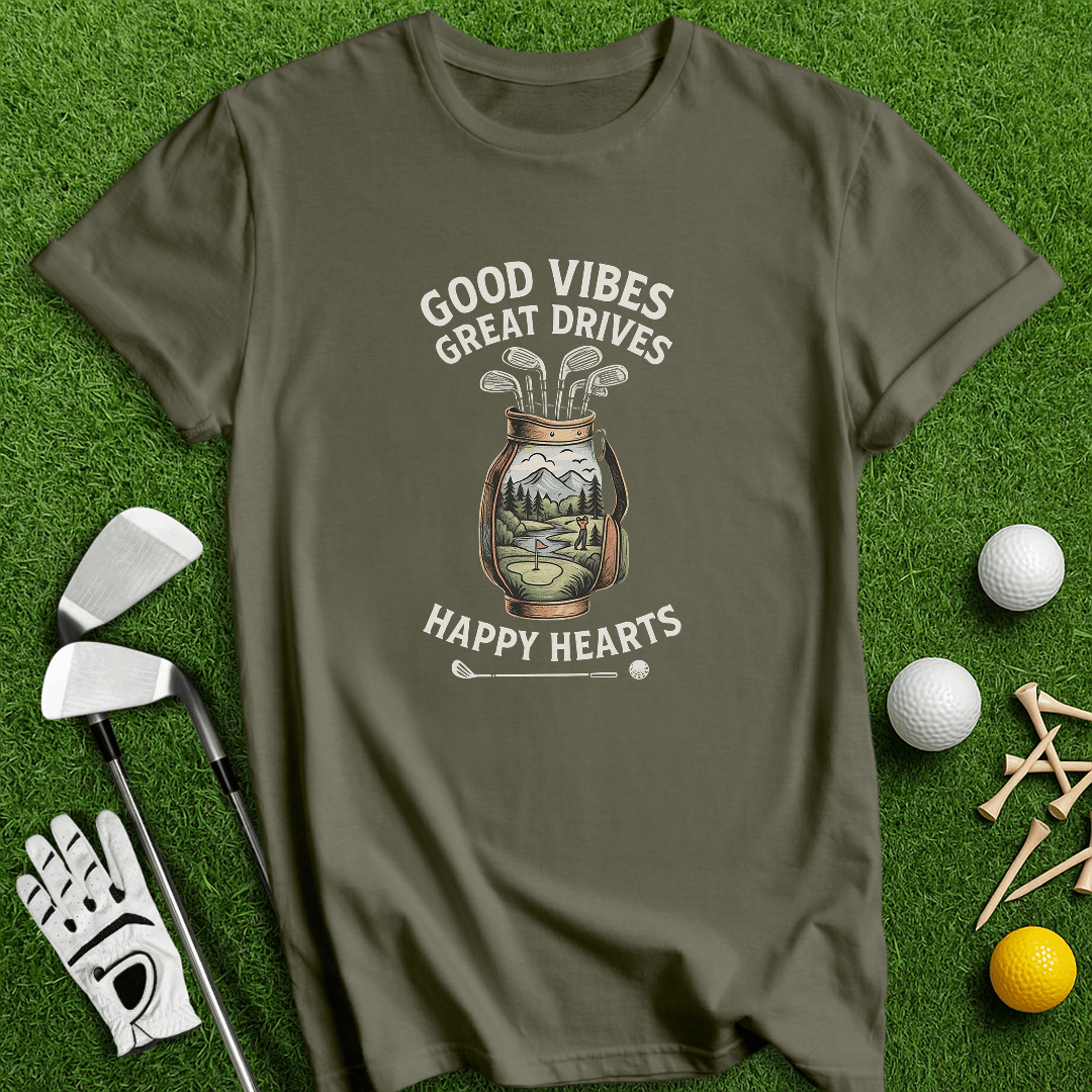 Good Vibes, Happy Heart T-shirt - TeeHee Golf Gear