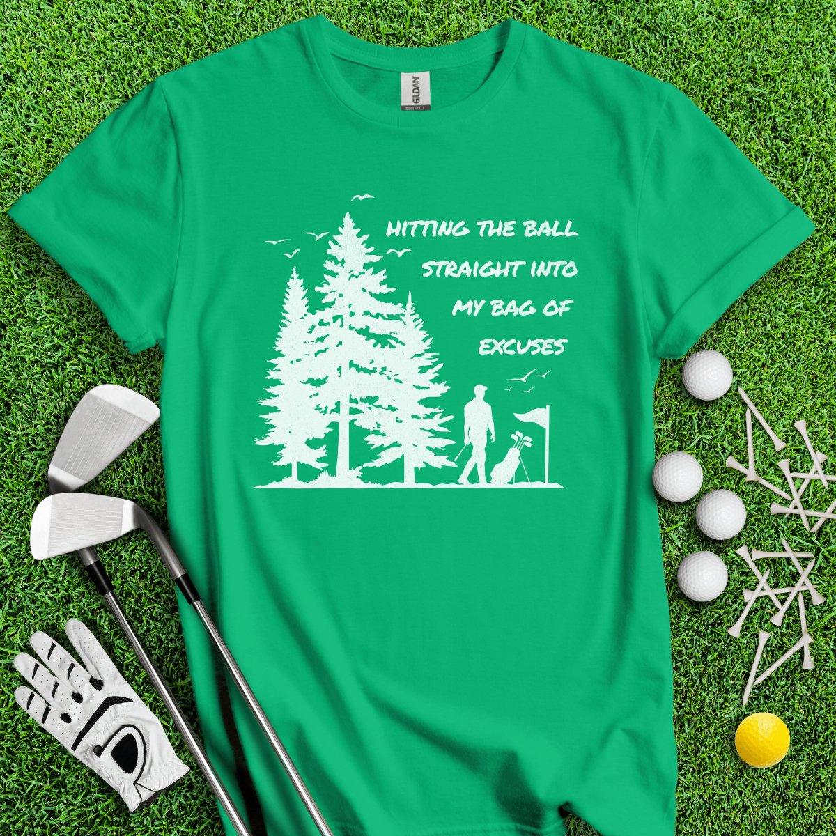 Hitting the Ball Straight into My Bag of Excuses Funny Golf T - Shirt - TeeHee Golf Gear
