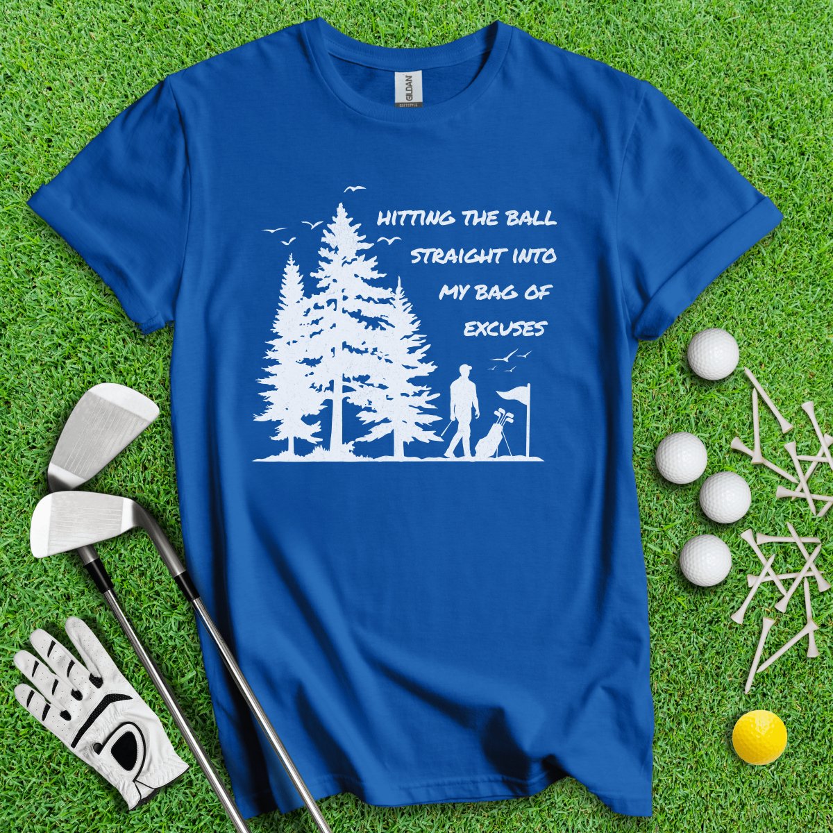 Hitting the Ball Straight into My Bag of Excuses Funny Golf T - Shirt - TeeHee Golf Gear