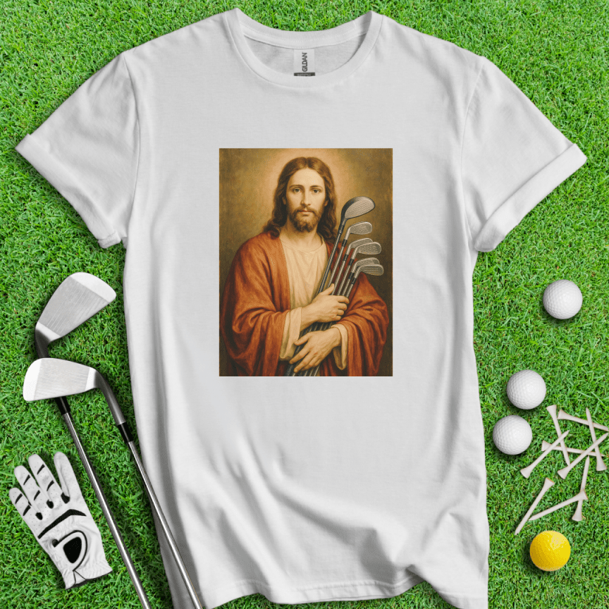 Jesus Hold Golf Clubs T-Shirt - TeeHee Golf Gear