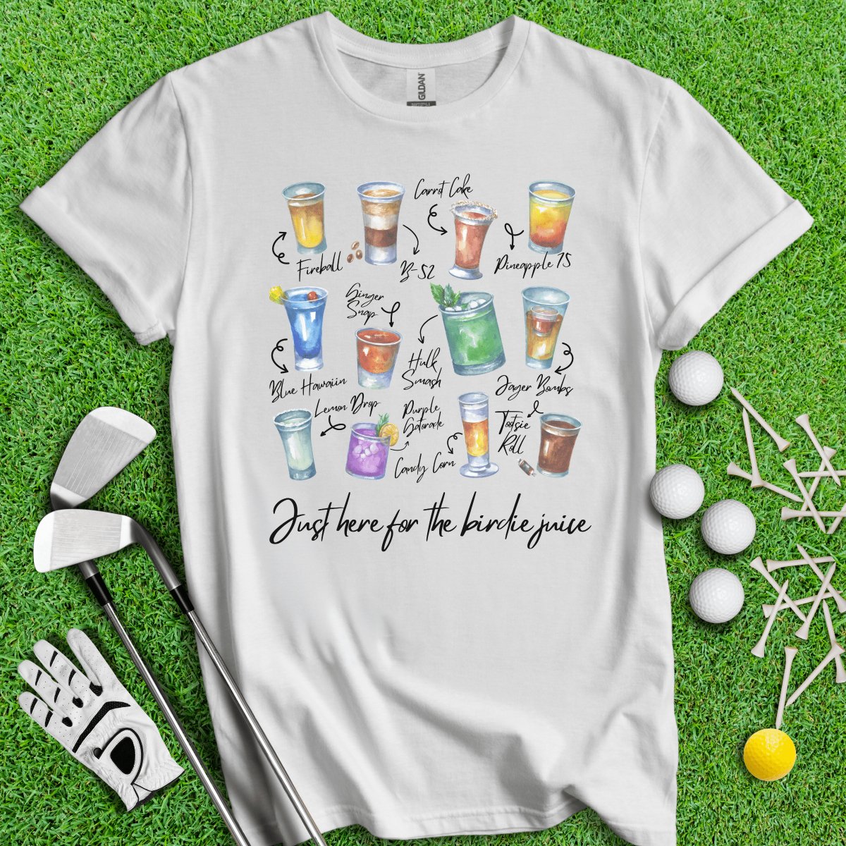 Just Here For The Birdie Juice Party Shots T - Shirt - TeeHee Golf Gear