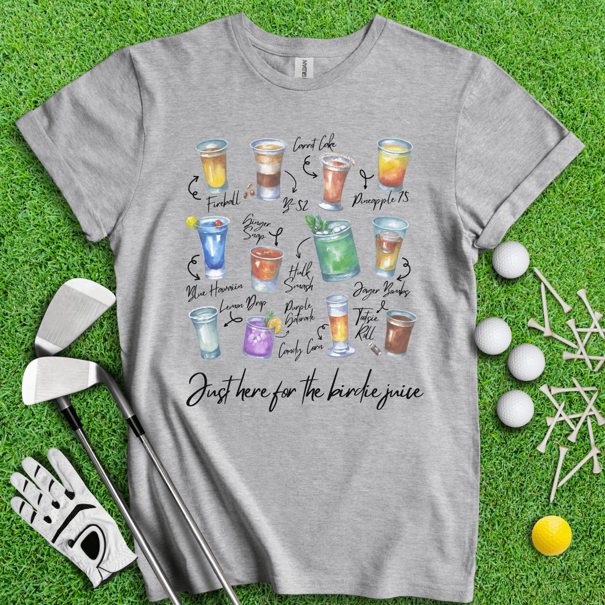 Just Here For The Birdie Juice Party Shots T - Shirt - TeeHee Golf Gear