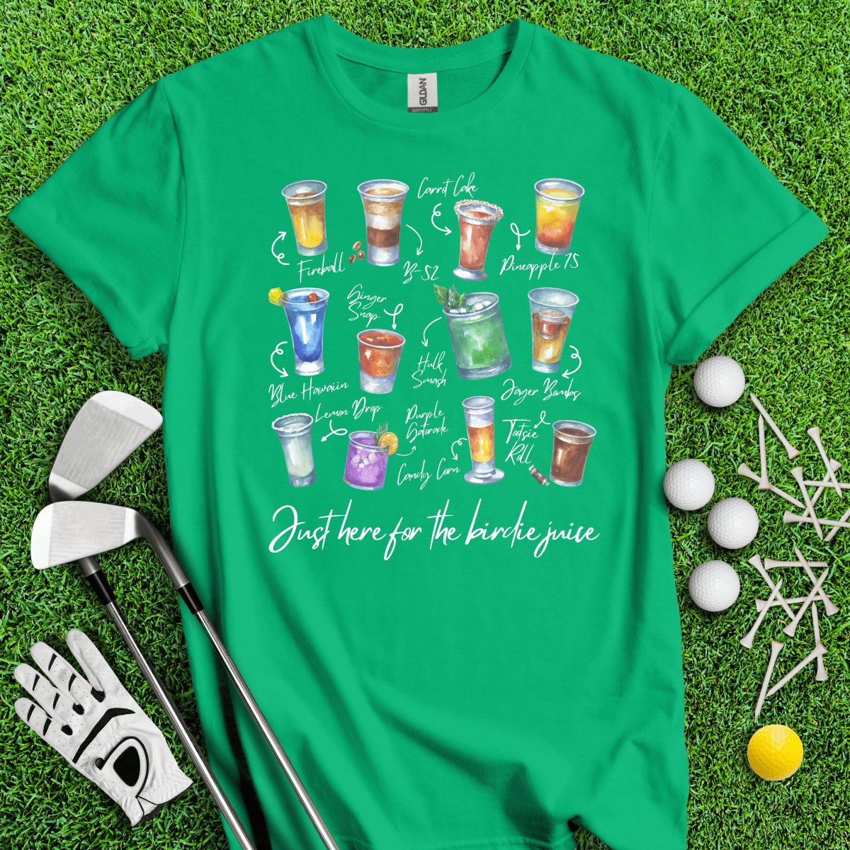 Just Here For The Birdie Juice Party Shots T - Shirt - TeeHee Golf Gear