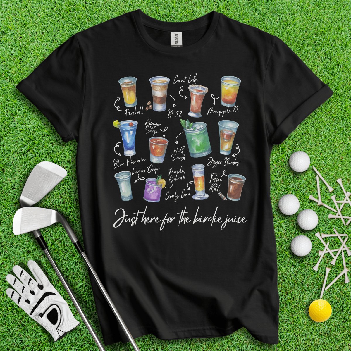 Just Here For The Birdie Juice Party Shots T - Shirt - TeeHee Golf Gear