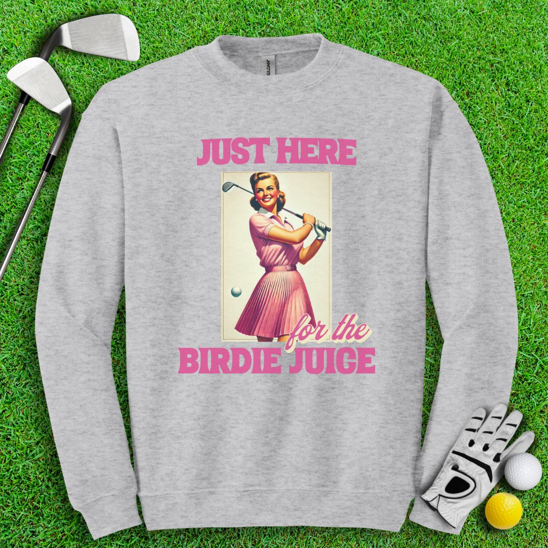 Just Here For The Birdie Juice Retro Crewneck - TeeHee Golf Gear