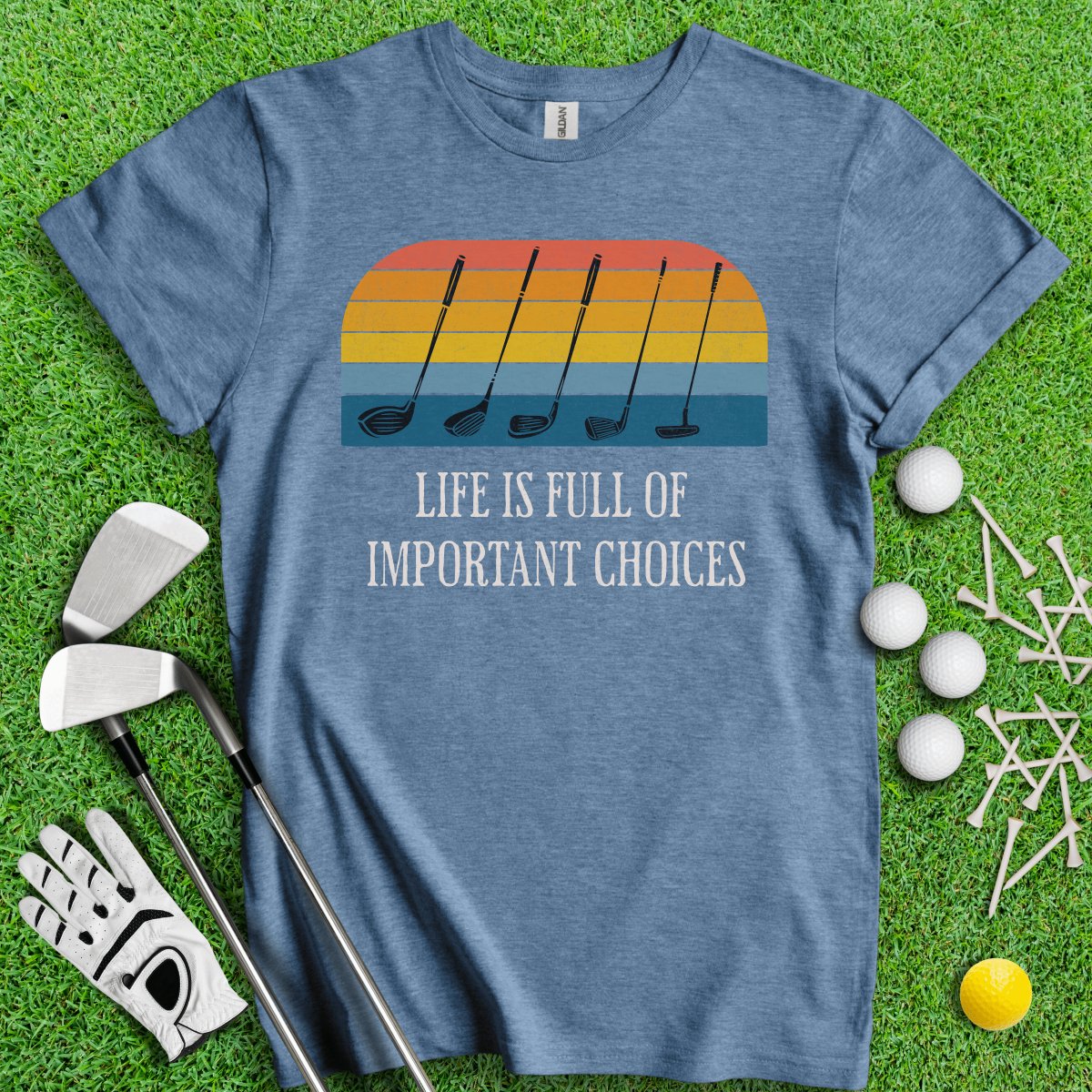 Life Is Full Of Important Choices Vintage Golf Club Sunset T - Shirt - TeeHee Golf Gear