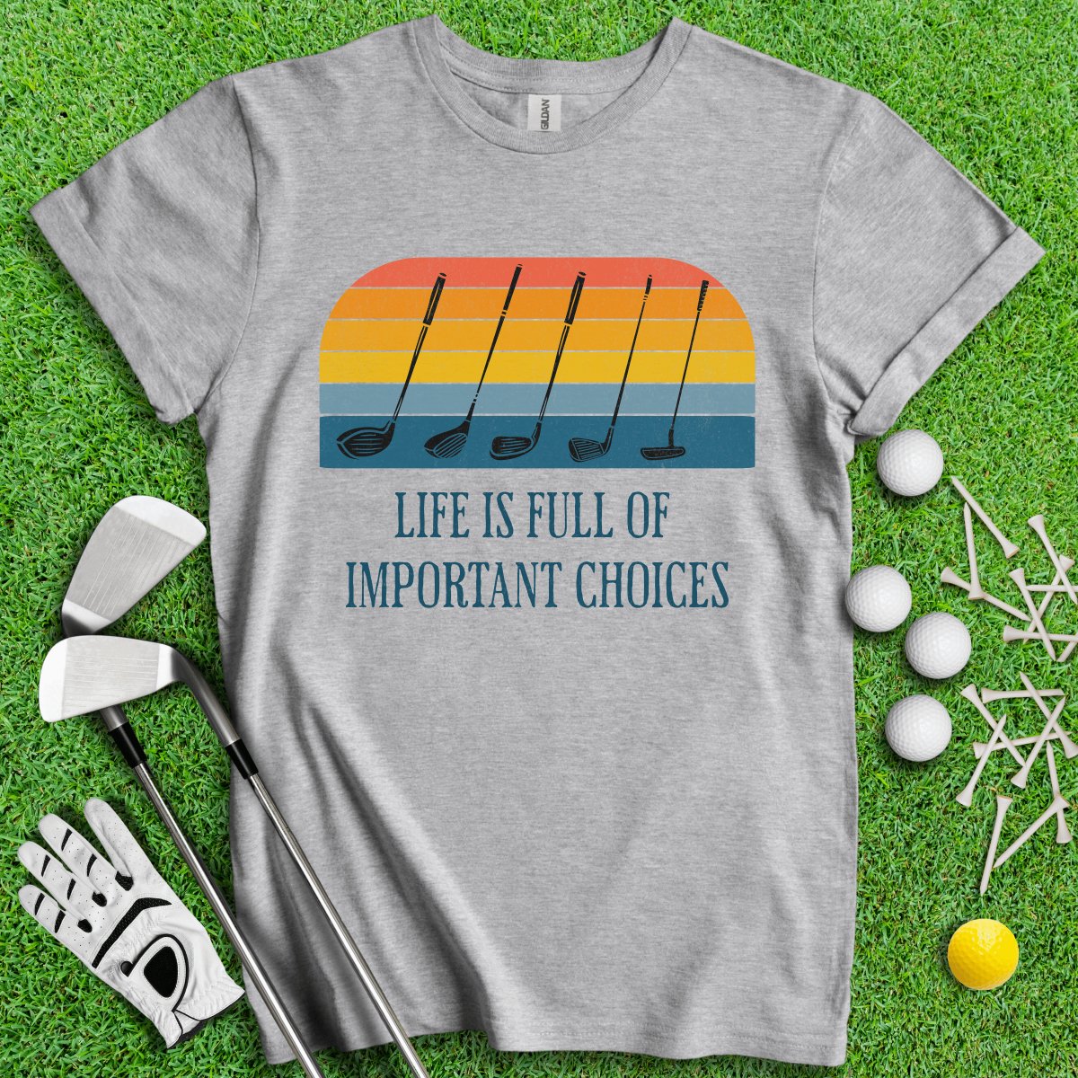 Life Is Full Of Important Choices Vintage Golf Club Sunset T - Shirt - TeeHee Golf Gear