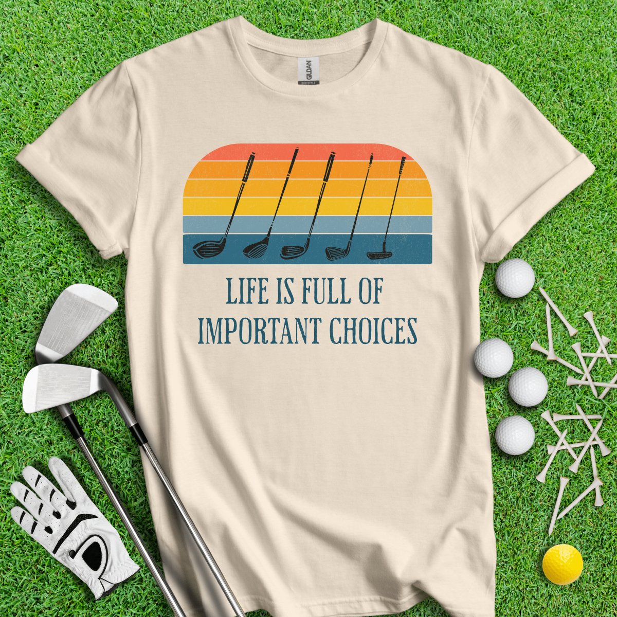 Life Is Full Of Important Choices Vintage Golf Club Sunset T - Shirt - TeeHee Golf Gear