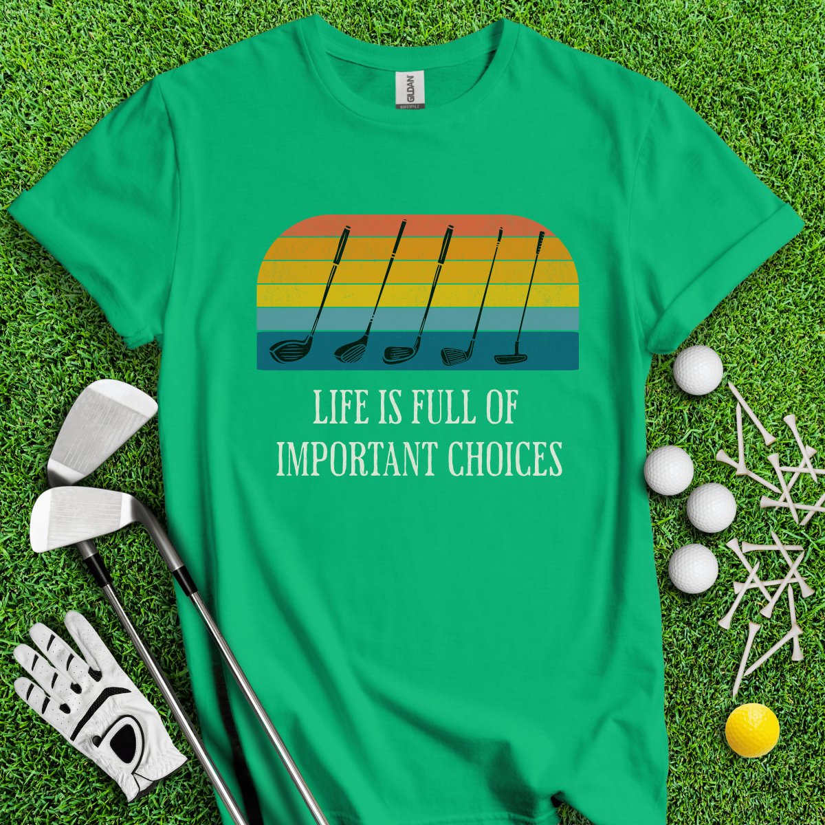 Life Is Full Of Important Choices Vintage Golf Club Sunset T - Shirt - TeeHee Golf Gear