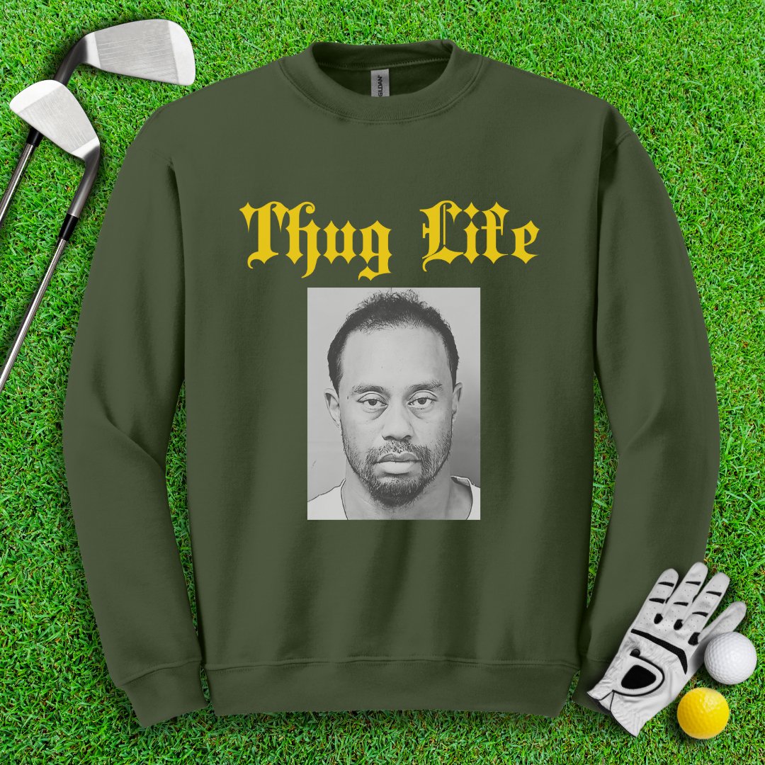 Thug Life - Tiger Woods Mugshot Crewneck - TeeHee Golf Gear