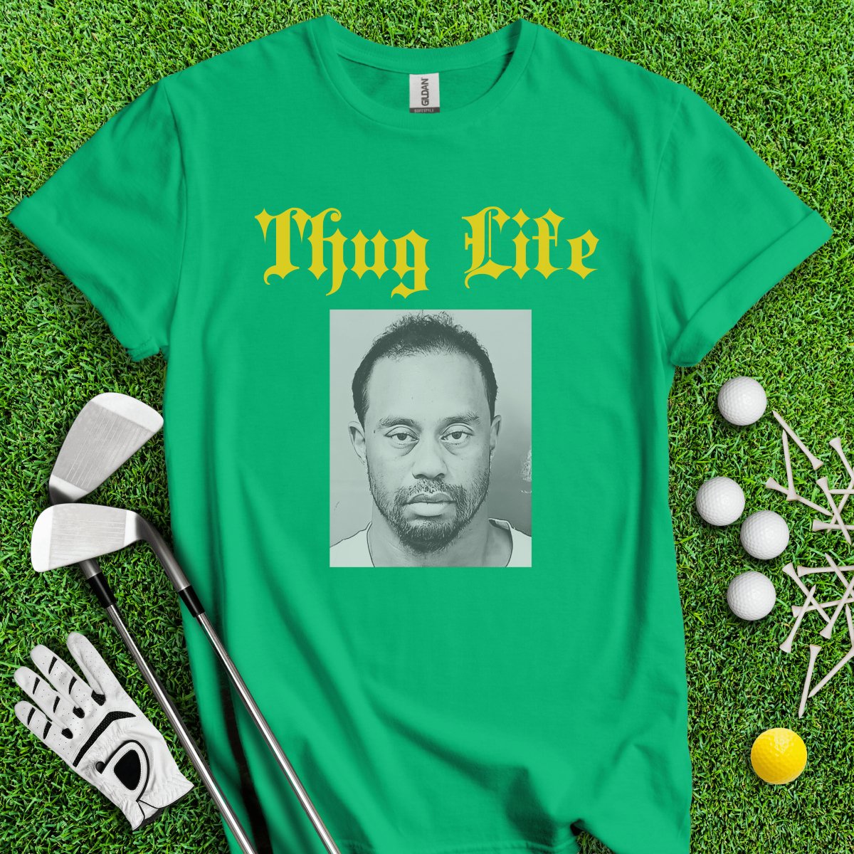 Thug Life - Tiger Woods Mugshot T - Shirt - TeeHee Golf Gear