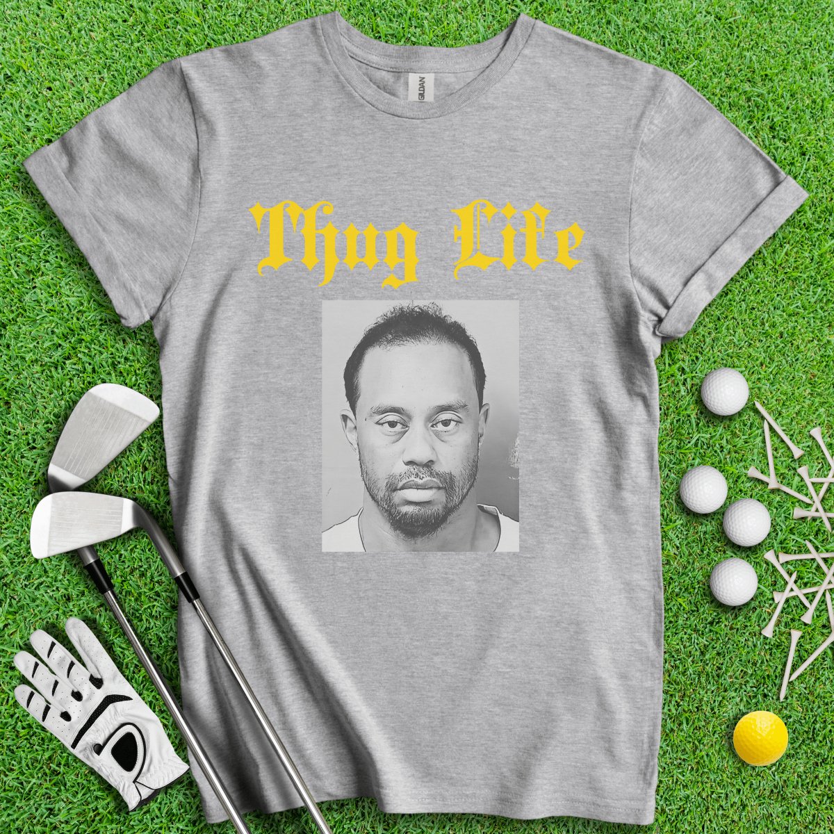 Thug Life - Tiger Woods Mugshot T - Shirt - TeeHee Golf Gear