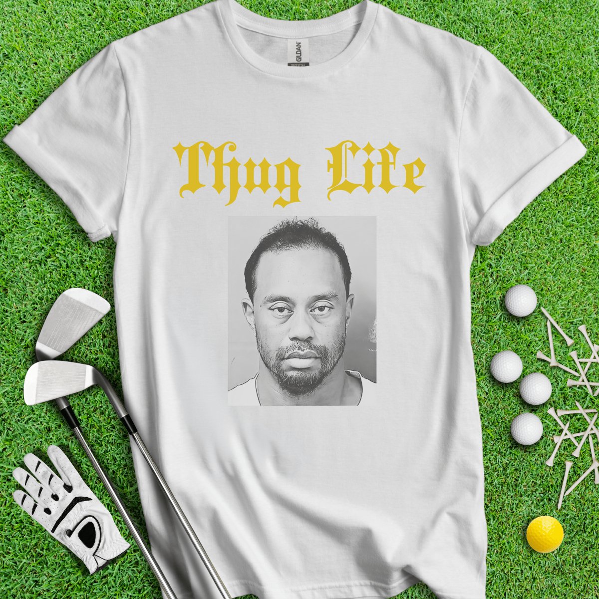 Thug Life - Tiger Woods Mugshot T - Shirt - TeeHee Golf Gear