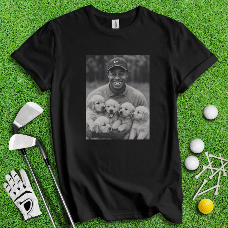 Tiger VS. Golden Puppies T-shirt - TeeHee Golf Gear