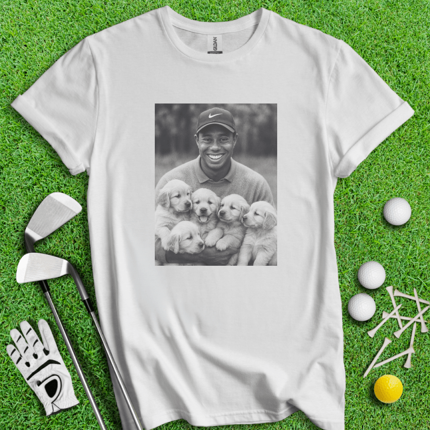 Tiger VS. Golden Puppies T-shirt - TeeHee Golf Gear