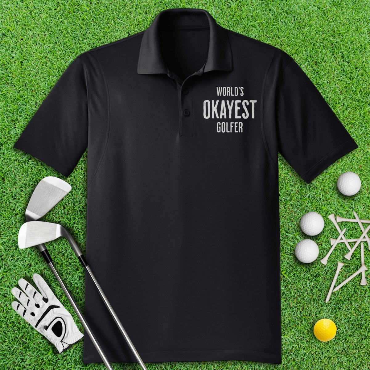 World's Okayest Golfer Funny Golf Polo Shirt - TeeHee Golf Gear