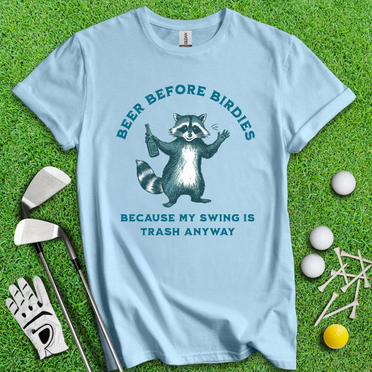 Beer Before Birdie Raccoon T-Shirt - TeeHee Golf Gear