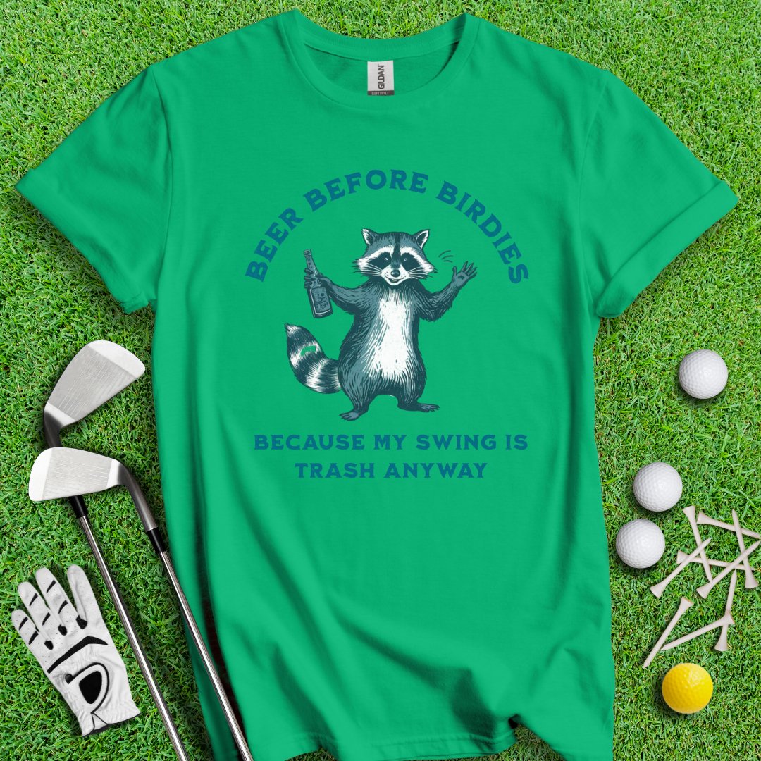 Beer Before Birdie Raccoon T-Shirt - TeeHee Golf Gear