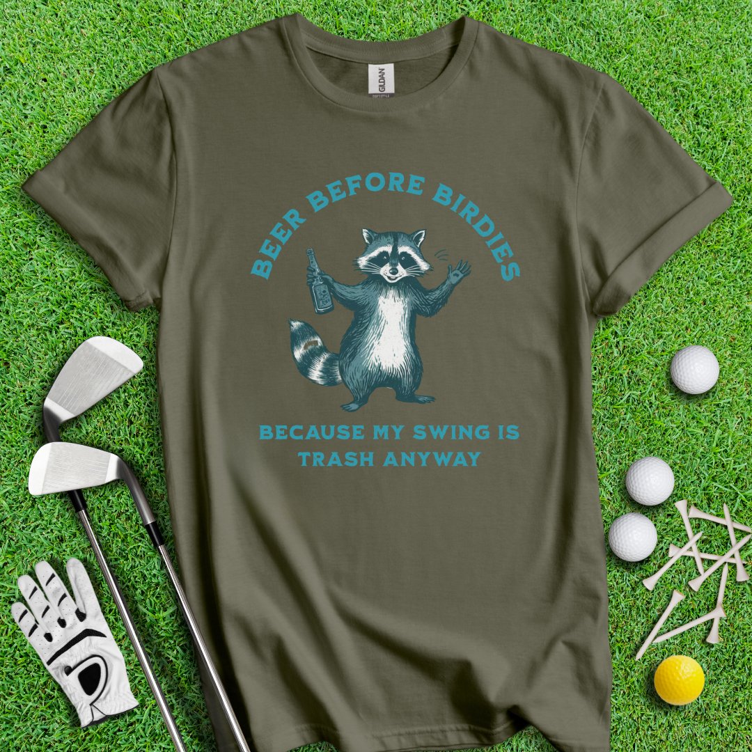 Beer Before Birdie Raccoon T-Shirt - TeeHee Golf Gear