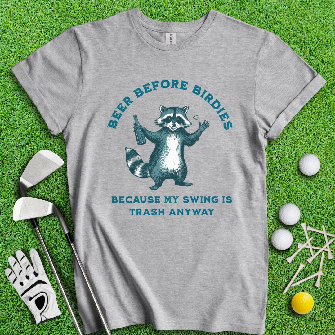 Beer Before Birdie Raccoon T-Shirt - TeeHee Golf Gear