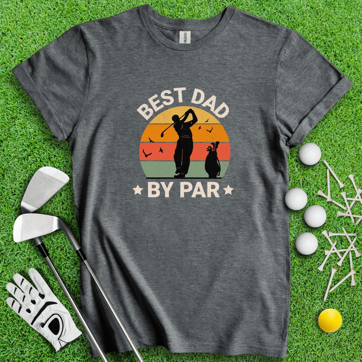 Best Dad By Par Retro Sunset Golf T - Shirt - TeeHee Golf Gear