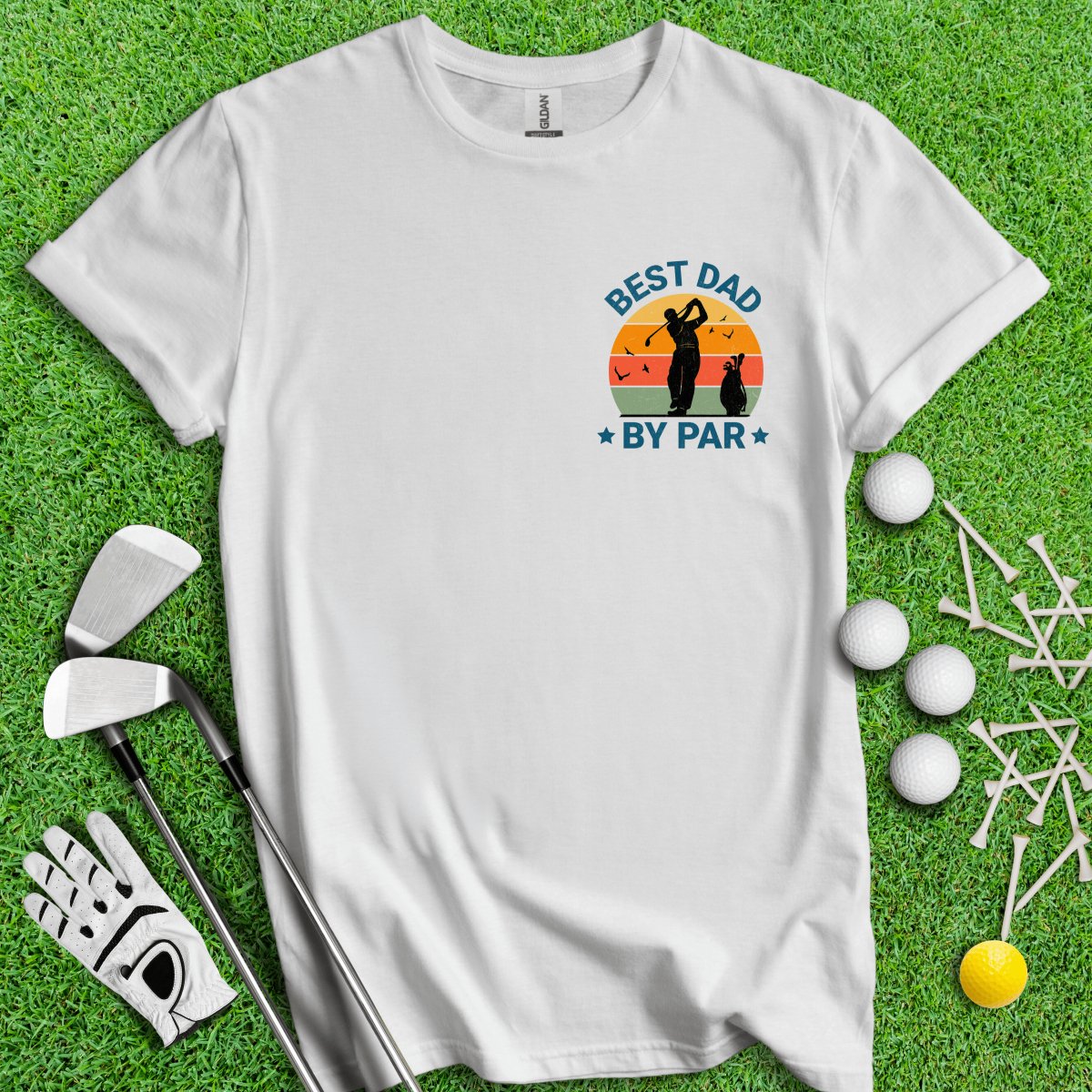 Best Dad By Par Retro Sunset Golf T - Shirt - TeeHee Golf Gear