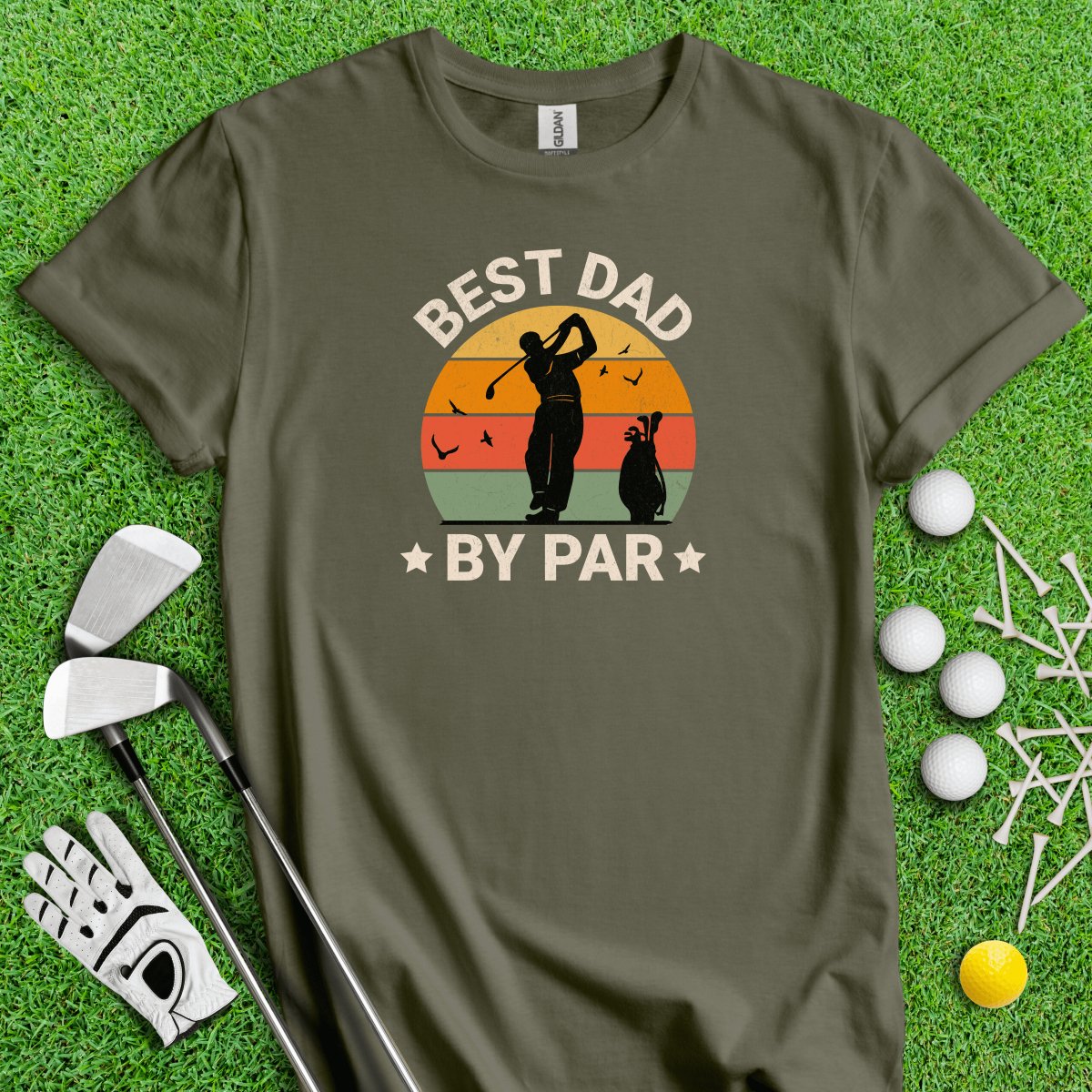 Best Dad By Par Retro Sunset Golf T - Shirt - TeeHee Golf Gear