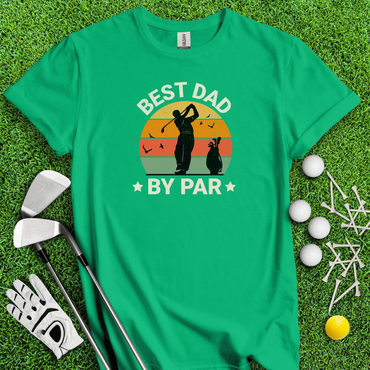 Best Dad By Par Retro Sunset Golf T - Shirt - TeeHee Golf Gear