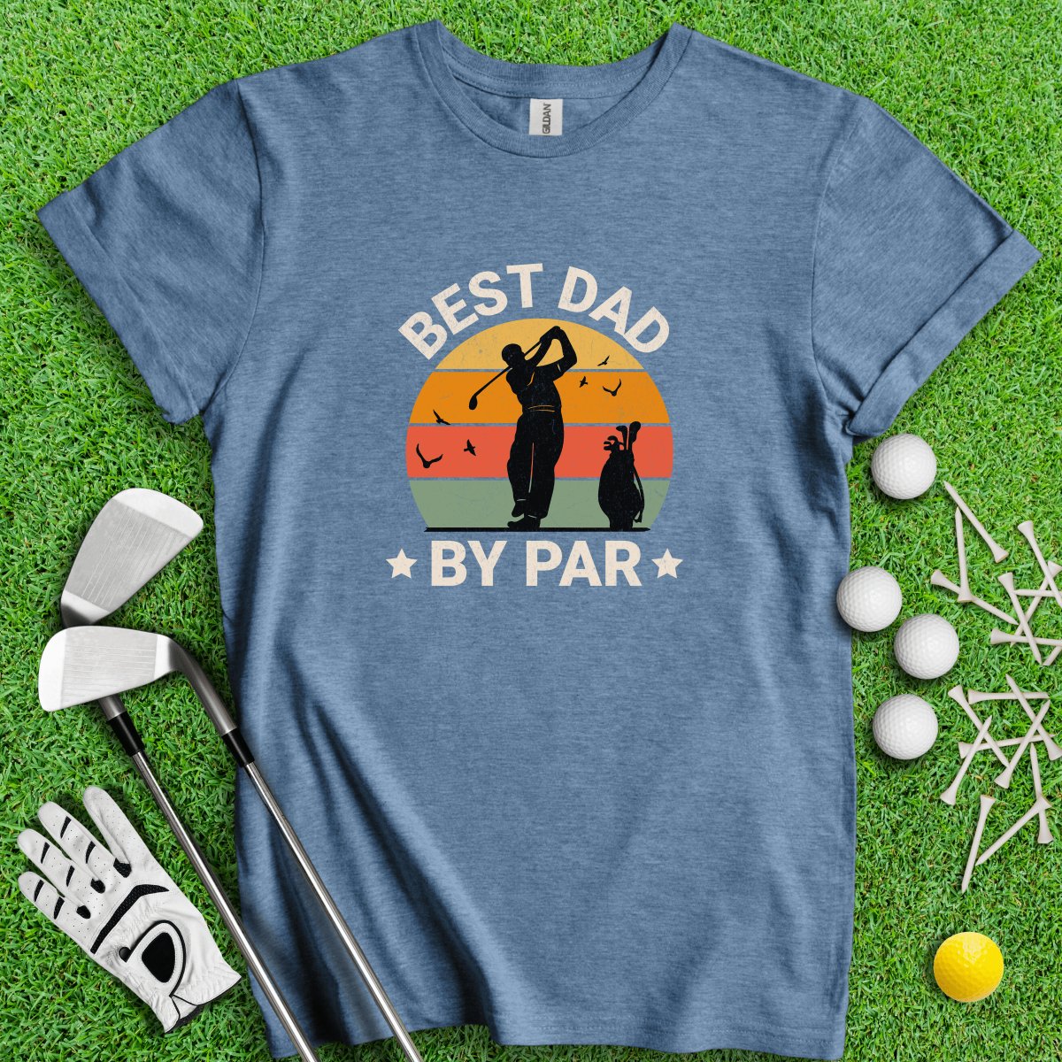 Best Dad By Par Retro Sunset Golf T - Shirt - TeeHee Golf Gear