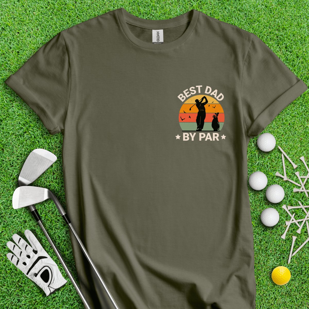 Best Dad By Par Retro Sunset Golf T - Shirt - TeeHee Golf Gear