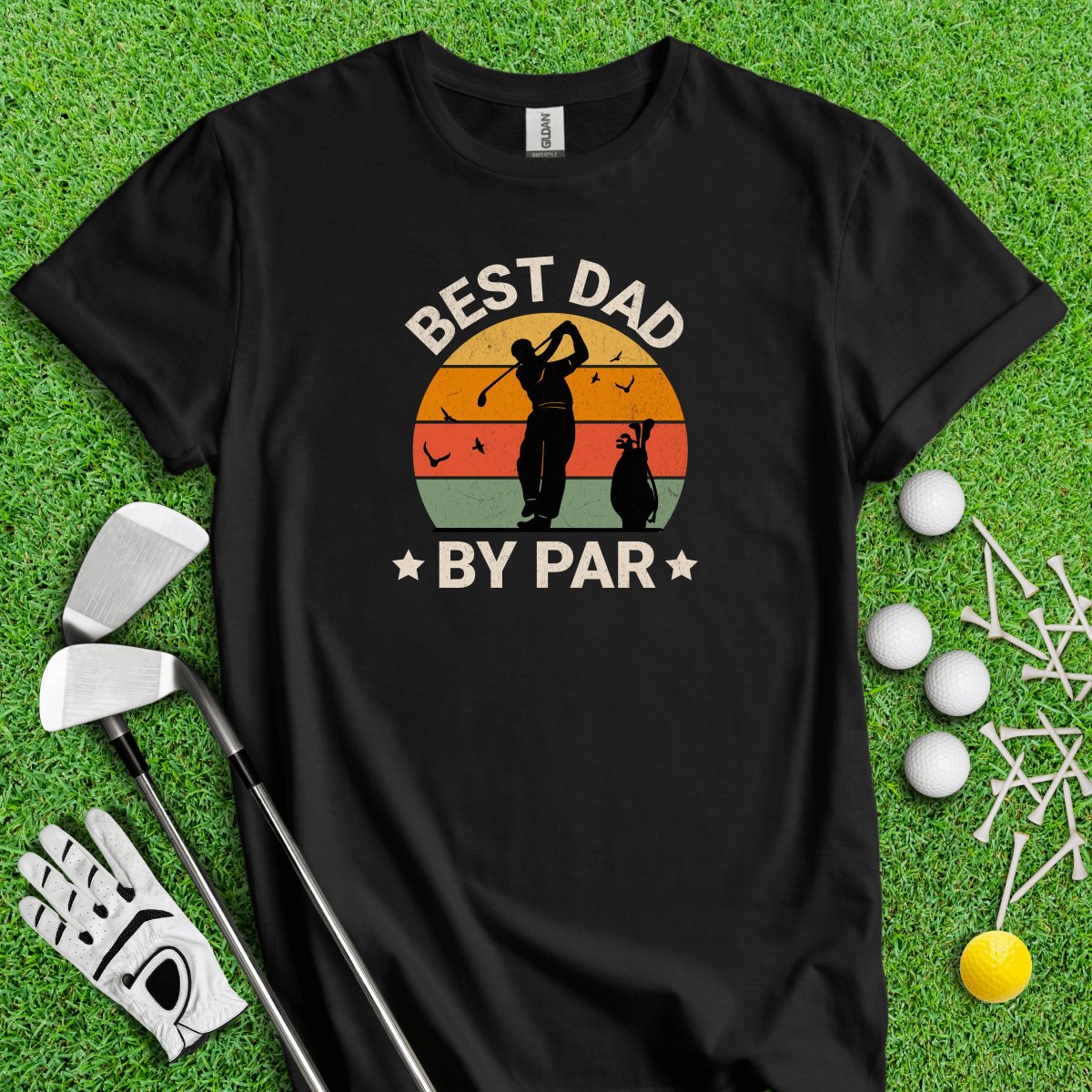 Best Dad By Par Retro Sunset Golf T - Shirt - TeeHee Golf Gear