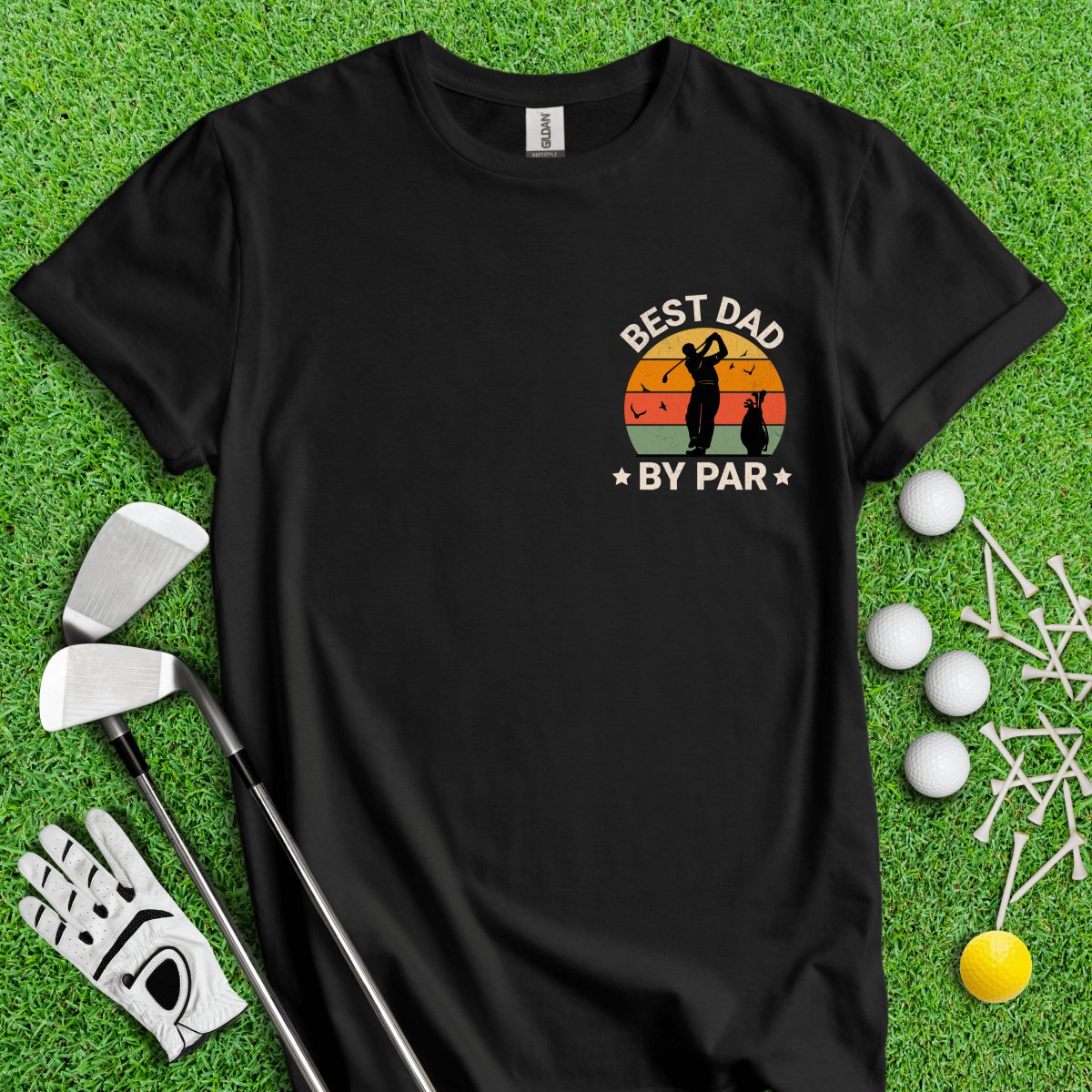 Best Dad By Par Retro Sunset Golf T - Shirt - TeeHee Golf Gear