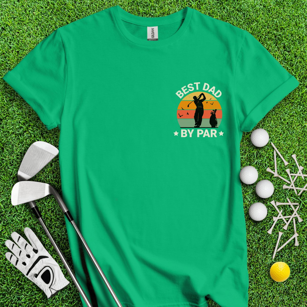 Best Dad By Par Retro Sunset Golf T - Shirt - TeeHee Golf Gear