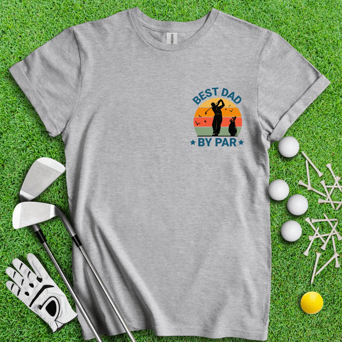 Best Dad By Par Retro Sunset Golf T - Shirt - TeeHee Golf Gear