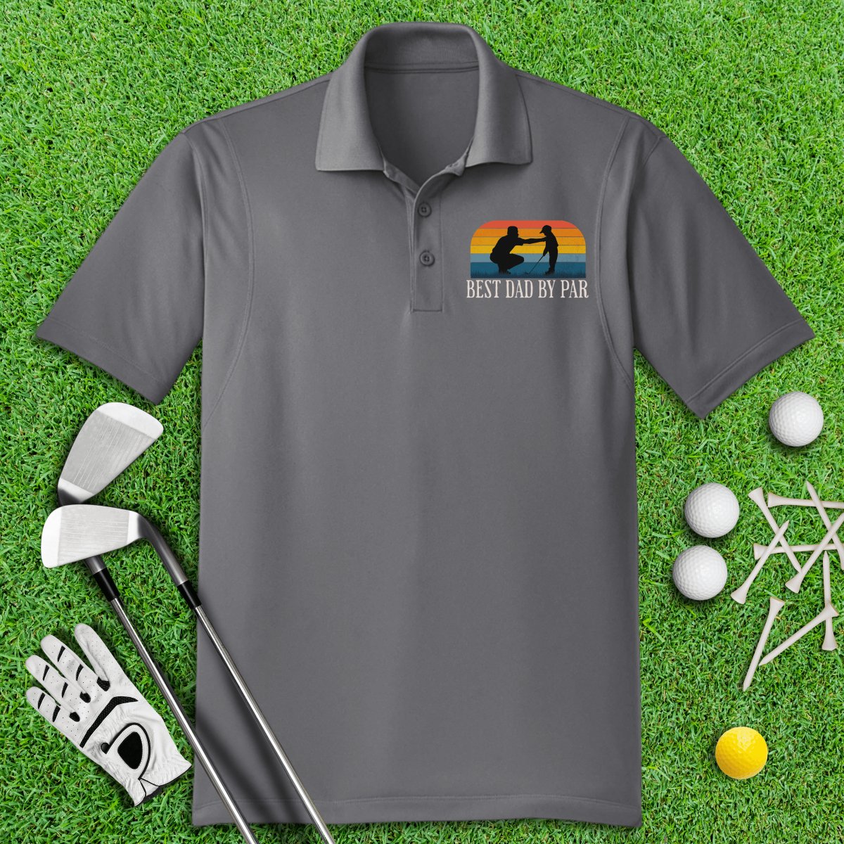 Best Dad By Par Retro Sunset Polo Shirt - TeeHee Golf Gear