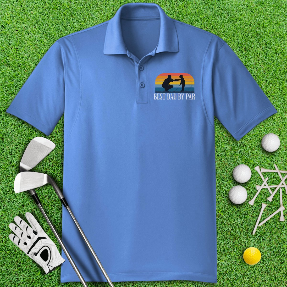 Best Dad By Par Retro Sunset Polo Shirt - TeeHee Golf Gear