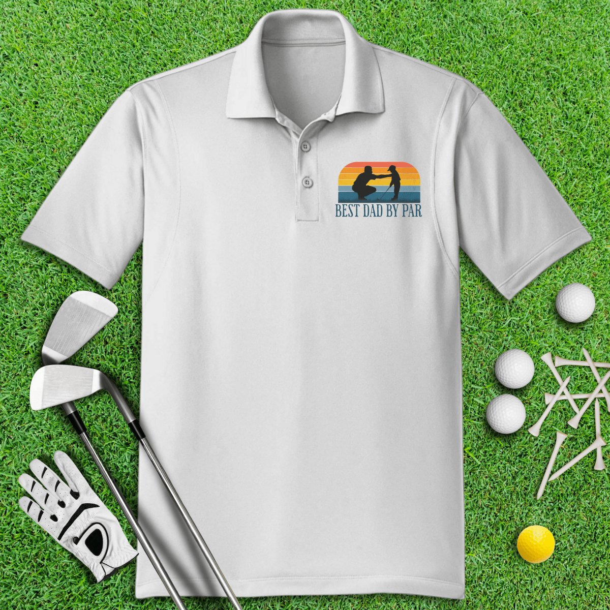 Best Dad By Par Retro Sunset Polo Shirt - TeeHee Golf Gear