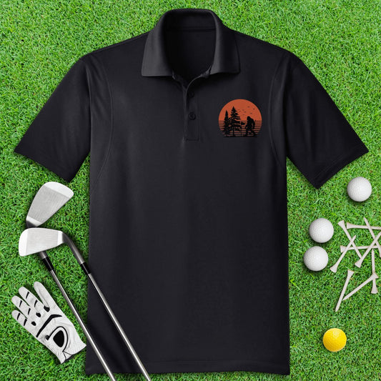 Bigfoot Wander Retro Sunset Golf Polo Shirt - TeeHee Golf Gear