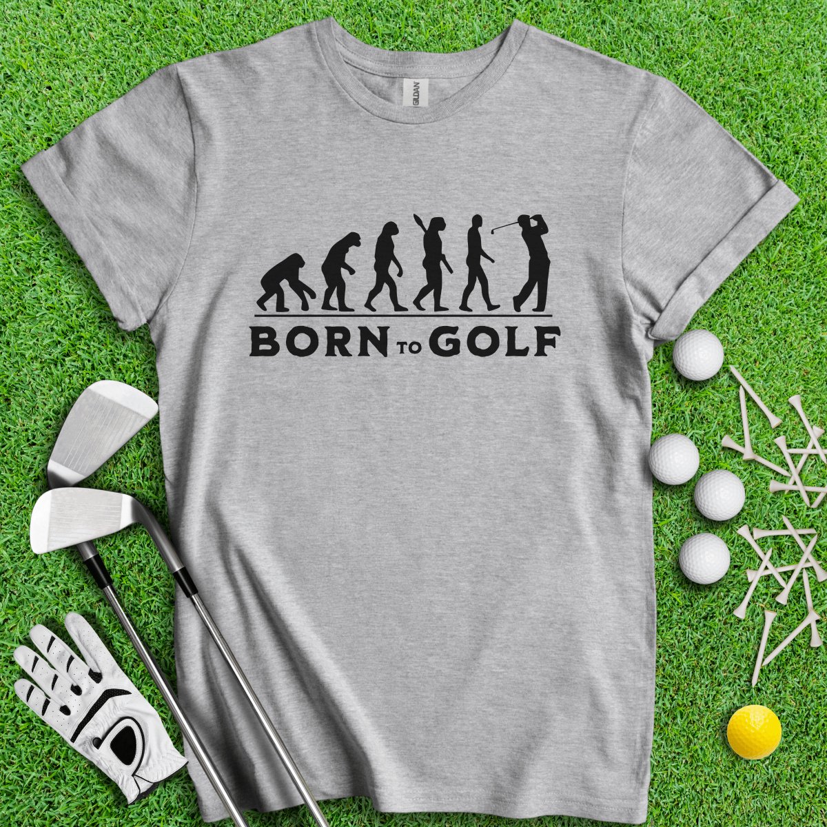 Born To Golf - Golf Evolution Funny Icon T - Shirt - TeeHee Golf Gear