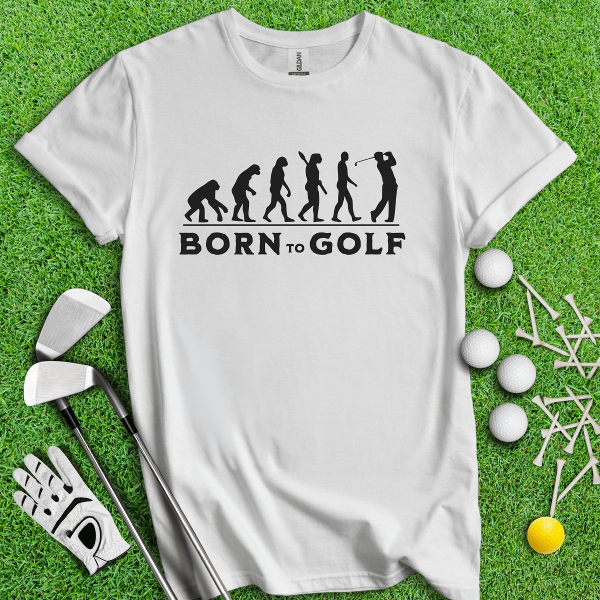 Born To Golf - Golf Evolution Funny Icon T - Shirt - TeeHee Golf Gear