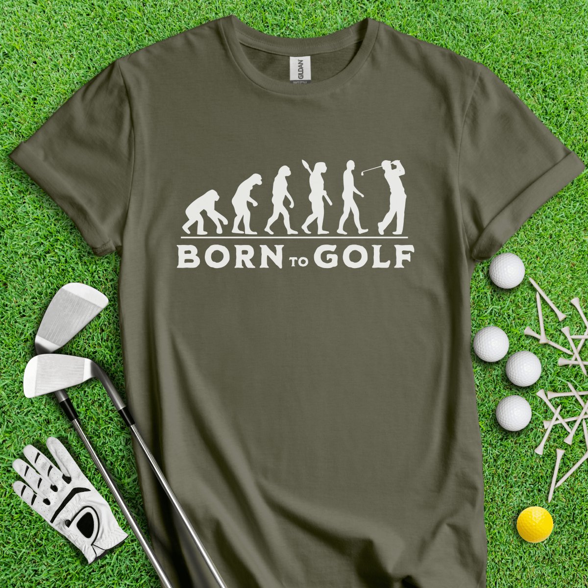 Born To Golf - Golf Evolution Funny Icon T - Shirt - TeeHee Golf Gear