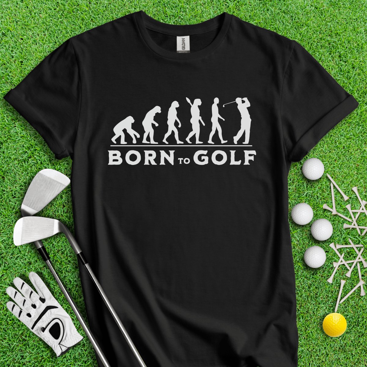 Born To Golf - Golf Evolution Funny Icon T - Shirt - TeeHee Golf Gear