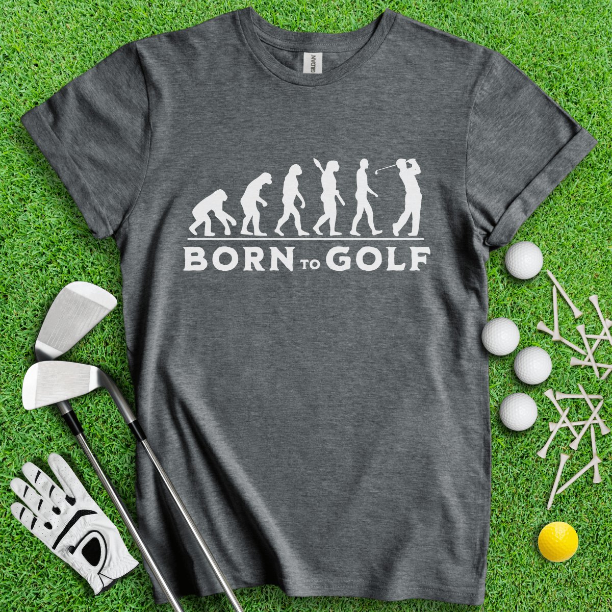 Born To Golf - Golf Evolution Funny Icon T - Shirt - TeeHee Golf Gear