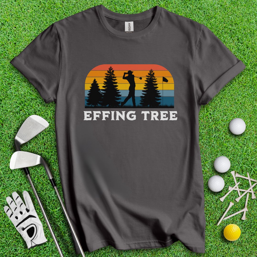 Effing Tree Retro Sunset Golf T-Shirt - TeeHee Golf Gear