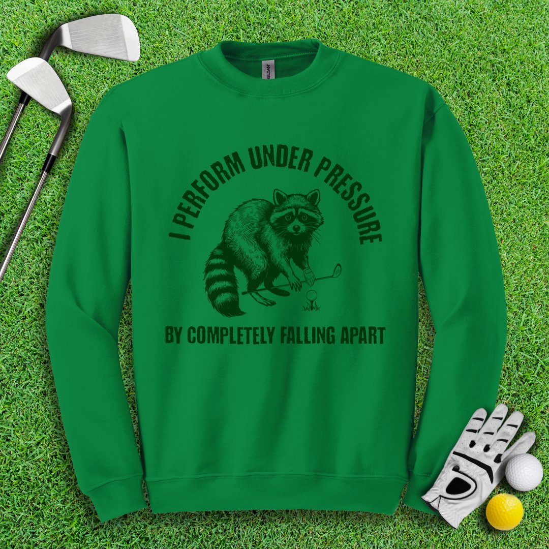 Falling Apart Under Pressure Raccoon Crewneck - TeeHee Golf Gear